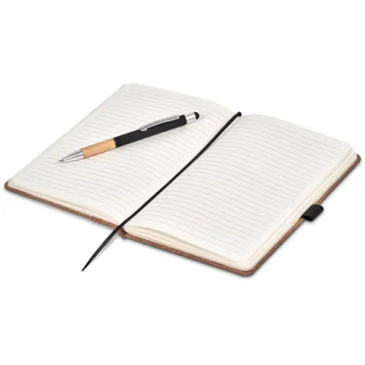 Okiyo Eri Bamboo & Cork Notebook & Pen Set Open